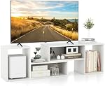 Giantex Bookshelf TV Stand for TVs up to 55", 2 Pieces Free-Combination Entertainment Center with Storage Cubes, Modern Media TV Console Table, Open Storage Bookcase for Living Room, Bedroom (White)