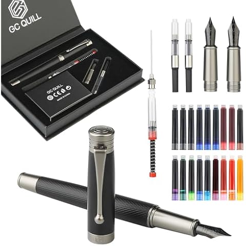 GC QUILL Fountain Pen Set - Fine and Medium Nibs, Includes 18 Ink Cartridges, Ink Refill Converter and Ink Syringe Filler, Gift for Writing Journaling Calligraphy– MU-13 Cover