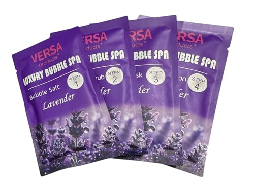 LUXURY BUBBLE SPA-4 IN 1 PEDICURE KIT-LAVENDER scented. 4 individual packages: Bubble salt, sugar scrub, moisture mask & massage lotion. Vegan free, Cruelty free, NonToxic & Healthy Products.