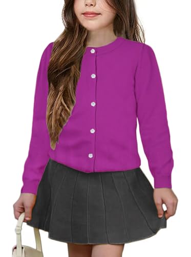 Image of Girls' Cardigan Sweater [Cute Petal Buttons] Cotton Long Sleeve Crewneck Uniform Sweater for 5-14 Years Girls