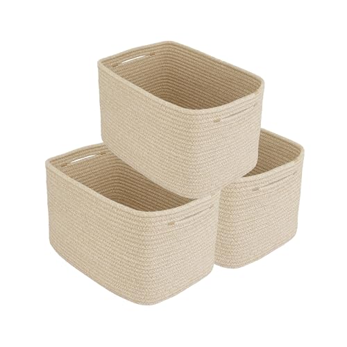 Rope storage Basket Bins Woven Basket for Organizing Shelves Rectangle Decorative Baskets For storage Clothes Toys Books Towels Square Wicker Nursery basket organizer 3 pack Oatmeal