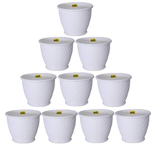 HINS 12 Inch Candy Pot Set of 10 For Indoor And Outdoor Gardening (White, 10) Gamla For Garden 12 Inch I 12 Inch Pots For Plants I Pots For Plants I Succulent Pot Empty I Plastic Tub For Gardening I Flower Pots For Garden Big Size 12 I Falawar Pot For Garden I Fiber Gamla I Plastic Pot I 12 Inch Pot I Flowwr Pot I Flowee Pots