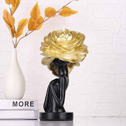 African Tribal Lady Figurines, Vintage Black Gold African American Statue African Decor For Living Room Women Art Wall, Suitable For Living Room, Room, Desktop, Bookcase, Wooden Shelf Decor #TOP2