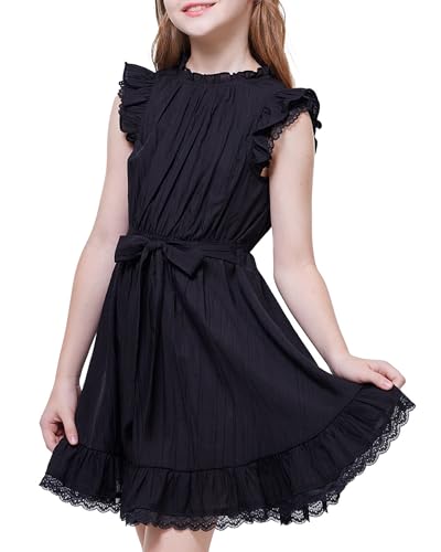WULFUL Girls Summer Dress Sleeveless Ruffle Trim A-line Swing Dress Casual Party 5-14 Years2