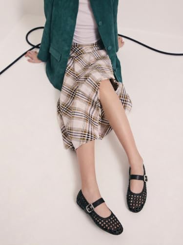 Image of Woven Ballet Flats Mesh Mary Jane Flats for Women Dressy Comfortable Ballerina Flat Round Toe Buckle Strap Mesh Shoes Casual Mary Janes