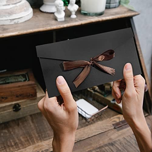 Black Kraft Paper Envelopes Retro Envelopes with Ribbons Gift Card Envelopes Wedding Invitation Envelopes Greeting Card Envelopes for Handmade Invitations Letters (Black)