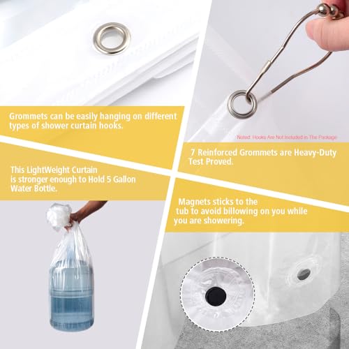 Image of ZEMAHOME Narrow Size Clear Plastic Shower Curtain Liner, 42x72 Inch Thin Lightweight Transparent Plastic Bathroom Shower Showroom Inner Curtain with Rustproof Metal Grommet Holes and Weighted Magnets