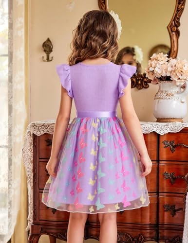 Adorable Bunny Pattern Dress For Toddler Girls - Flutter Sleeve Princess Party Outfit 4-5T