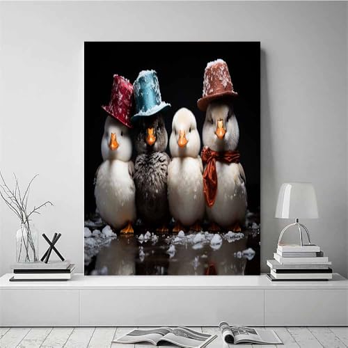 Poster sur toile canards 70x100cm décoration hivernale rouge