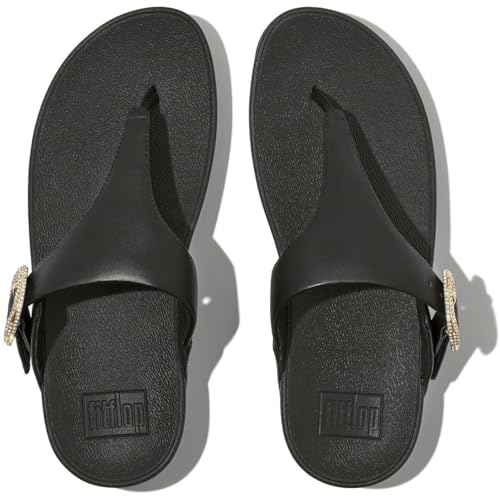 Image of FitFlop Womens LULU Crystal Buckle Toe-Post Sandals with Microwobbleboard Technology, Microfiber Toe Post, Slip Resistant Rubber Outsole, Cushioned Arch Support for All Day Comfort