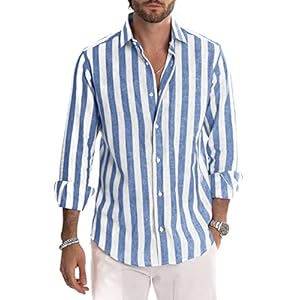 Meilicloth Herren Hemd Langarm Sommer Gestreifte Freizeithemden Casual mit Knöpfen Regular Fit