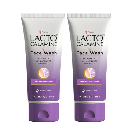 Lacto Calamine Face Wash For Oily Skin |100ml each- Pack of 2 | Kaolin Clay, Niacinamide & Vitamin E | Facewash Reduces Excess Oil, Controls Pimples, Blackheads & Whiteheads |Face wash For Women & Men