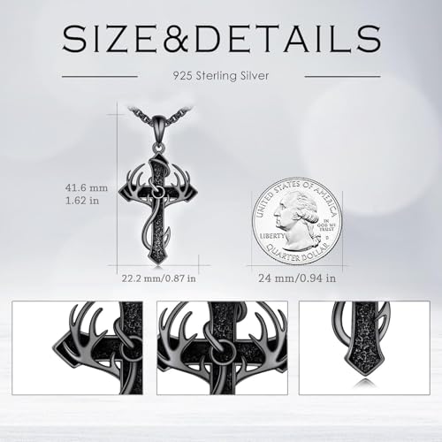 Fish Hook Cross Neckalce for Men Sterling Silver Cross Pendant Necklaces Hunting Jewelry Gifts for Men Women4