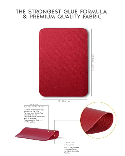 ZEFFFKA Premium Quality Fabric Iron-on Patches Inside & Outside Strongest Glue 100% Cotton Red Green Blue Brown Repair Decorating Kit 12 Pieces Size 3" by 4-1/4" (7.5 cm x 10.5 cm)