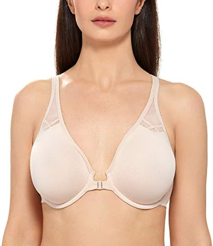 DELIMIRA Women's Racerback Front Closure Plus Size Seamless Comfort Underwire Bra Beige 38C