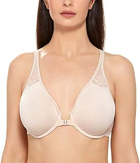 DELIMIRA Women's Unlined Racerback Bra Seamless Underwire Front Closure Bras Beige 36DD