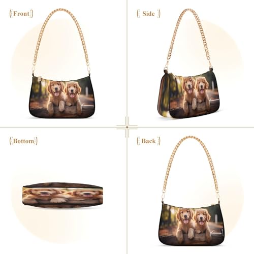 Shoulder Bags for Women Golden Retriever Dogs Hobo Tote Handbag Small Clutch Purse with Zipper Closure2