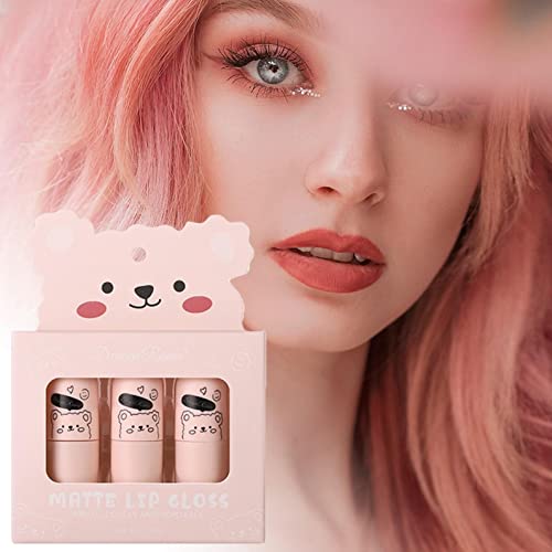 Kdhgoo VELVET LIP GLOSS Cute Bears 3 Pack Lip Glaze Lipstick Deep Lip Stain Long Lasting Waterproof Matte Lip Gloss Kit Nude Beauty Makeup thumb #2