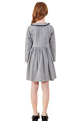 Image of SOLOCOTE Girls Plaid Dress Cotton Casual Spring Long Sleeve Dresses Peter Pan Collar 3-14Y
