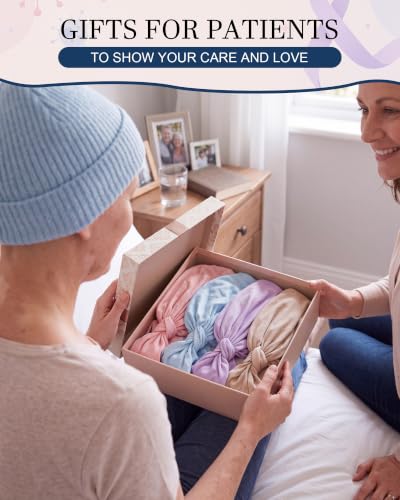 Image of Halfchet 4 Pcs Chemo Headwear for Women Pre Tied Cancer Caps Head Scarf Turbans for Women Patients Gifts
