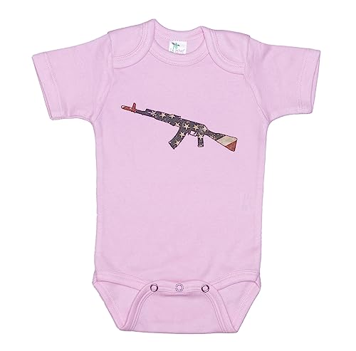 Ebenezer Fire Gun Flag/Patriotic Onesie/American Flag Bodysuit/Sublimated Design (PINK SHORT SLEEVE, 3-6M)