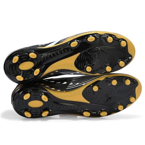 Image of PRO ASE SPORT Football Shoes with Rubber Studs - Ideal for Hard & Artificial Turf Surfaces | Orange, Black, Golden.
