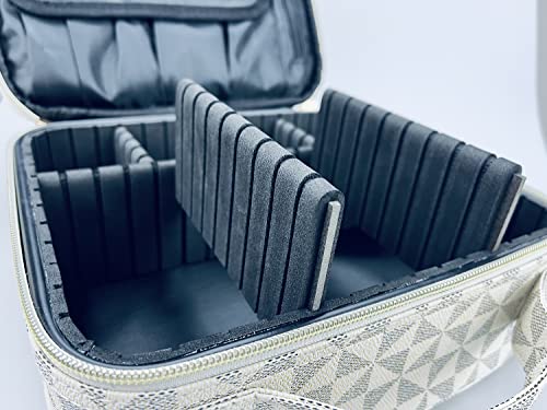 Chicreen Checkered Makeup Bag Cosmetic Travel With Adjustable Dividers Hand-Portable Pu Leather Waterproof Toiletry Artist Storage White Checkered A #TOP3