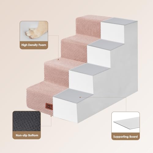 Image of EHEYCIGA Dog Stairs for Bed 18 inch H, 4-Step Dog Steps for High Bed, Pet Steps for Small Dogs and Cats, Non-Slip Balanced Pet Ramp Indoor, Pink