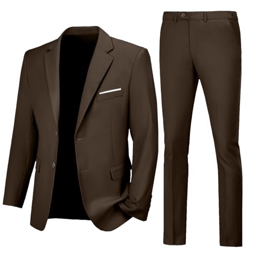 Men Suits Slim Fit 2 Button Mens Suits Solid Coffee Work Suit Blazer Pants for Men Groom Wedding Mens Tuxedo Prom M