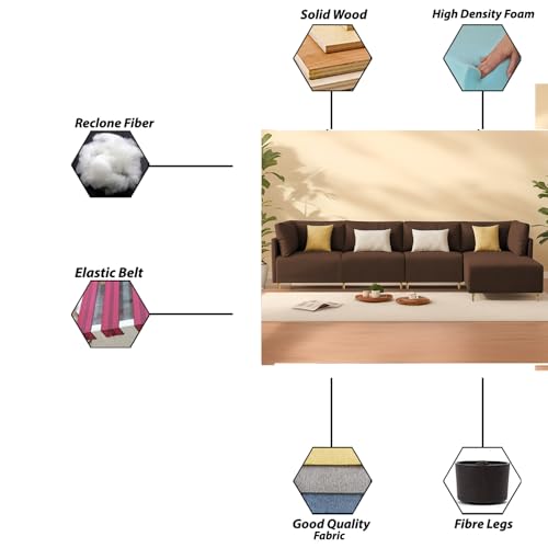 Image of Carina RHS 6 Seater L Shape Sofa Set for Living Room (Brown Fabric) Premium Fabric Sofa