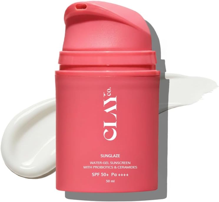 Clayco Sunglaze Sunscreen SPF 50 PA++++ | Probiotic & Ceramide Infused Sunscreen | Lightweight, Non-Greasy, Fast Absorbing Broad Spectrum Cream | UVA, UVB & Blue Light Protection | Hydrating, Brightening & Suitable for All Skin Types | 50ml