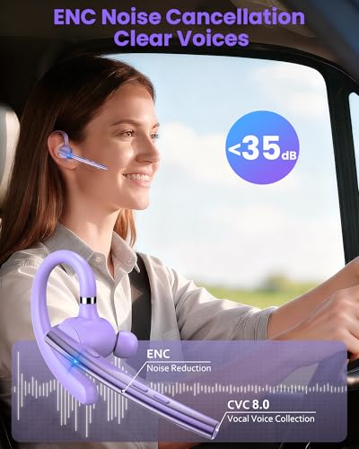 Image of New Bee Bluetooth Headset V5.1 72H Talk Dual Mic with Mute Button for Business, Wireless Hand-Free Bluetooth Earpiece with 500mAh Charging Case for Cell Phone Calls Trucker Driver