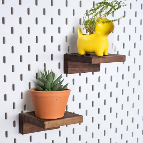 SEMPOMA 2 Pack Solid Wood Pegboard Shelves Compatible with IKEA Skadis Pegboard - 4''x4'' Walnut Finish Wall Organizers, No Assembly Required