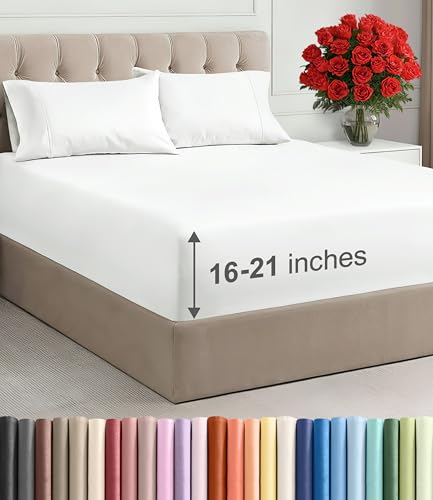 Image of Extra Deep Pocket Full Size Sheet Set - 4 Piece Breathable & Cooling Bed Sheets - Hotel Luxury Bedding with 16 to 21 inch Extra Deep Pockets - Ultra-Soft, Fade & Wrinkle Resistant - Oeko-Tex - White