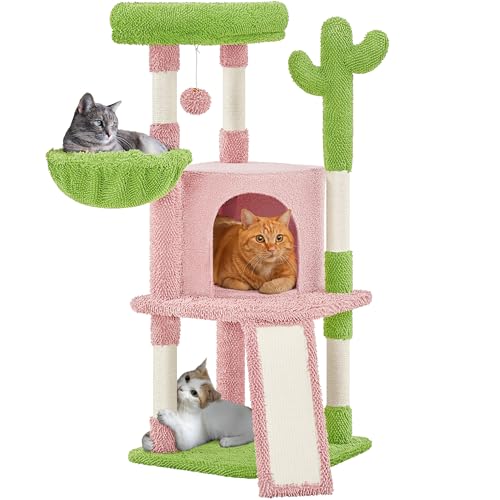 Yaheetech Albero Tiragraffi per Gatti a Forma di Cactus in Truciolato e Corda di Sisal 42,5 cm × 42,5 cm × 106,5 cm Rosa/Verde