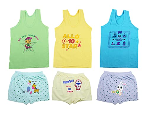 Image of White Sleeveless Vest /Baniyan and Cotton Multicolored Bloomers for Boys Pack of 6
