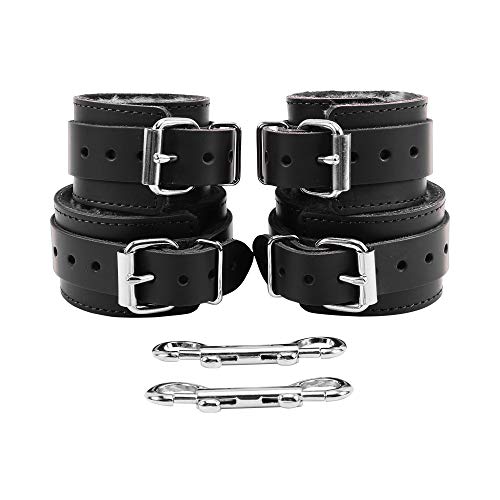 Aria Wrist and Ankle Cuffs Fur Combo Extremely Soft Handmade Leather (Black)