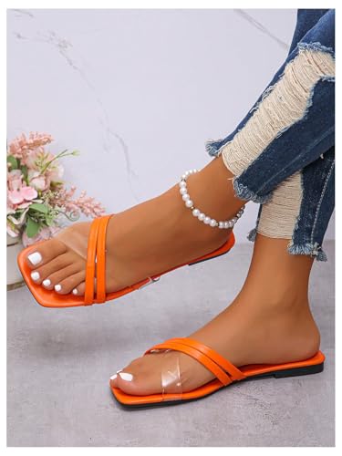 Verdusa Women's Criss Cross Leather Flat Sandals Square Open Toe Vacation Slip on Slippers2