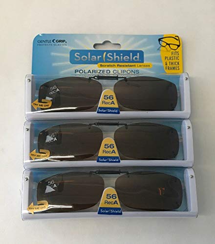 3 Solar Shield Clip-on Polarized Sunglasses Size 56 rec A Black Frameless New2