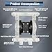 EMAGENE Air-Operated Double Diaphragm Pump, 1/2 inch inlet and outlet, polypropylene body, 9GPM and Max 100pSI for solvent and Industrial Use