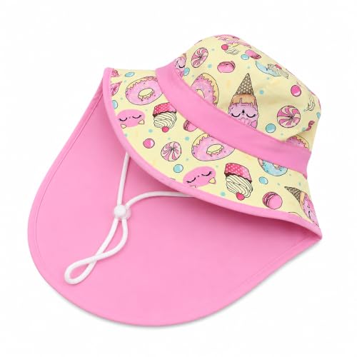 Image of VRITRAZ Sun Protection UPF50+ Bucket Hat Toddler Summer Beach Play Hats with Neck Flap for Girl, Boy, Kids Summer Hat, Bucket Hat for Kids Ages 3-10 Years