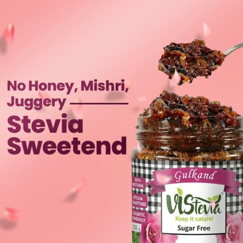 Image of Vistevia Sugar Free Gulkand (Rose Jam), Diabetic and Keto Friendly - Sweetened Naturally with Stevia - Tastes Delicious - Pack of 1 (230GM)