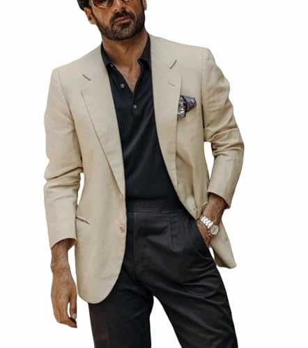 Linen Men's Sport Coats & Blazers Two Button Lightweight Suit Jacket for Men for Wedding Casual