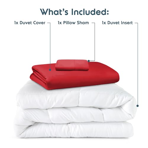 Nestl Twin Duvet Cover Set with Comforter Insert - Red 3 Piece 68x90 Duvet Cover & 1 Pillow Sham with White Quilted Down Alternative Comforter, Ultra Soft, All Season