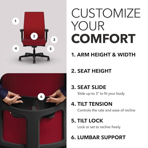 Image of HON Ignition 2.0 Mid‑Back Ergonomic Office Chair, Mesh Task Seating with Lumbar Support, Advanced Synchro‑Tilt, Height and Width Adjustable Arms, Black Frame, Bullseye