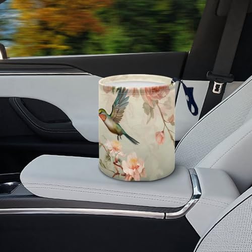 Image of Pensura Floral Hummingbird Auto Trash Bag Portable Waterproof Car Back Seat Organizer Adjustable Buttons Trash Can for Car Accessories, Vehicle, Travelling, Camping