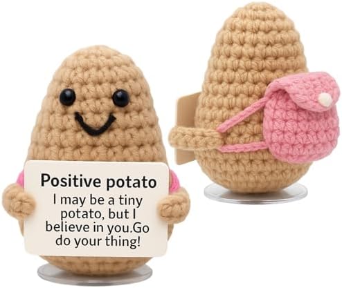 Positive Potato Crochet with Backpack – Motivational gift for Students, Emotional Support Plush, Cheer Me Up Desk Buddy, First Day of School, Back to School Gifts. image 3