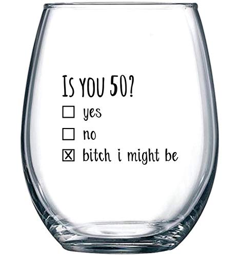 Gelid 50th Birthday Gifts for Women and Men Wine Glass - Funny Is You 50 Gift Idea for Mom...