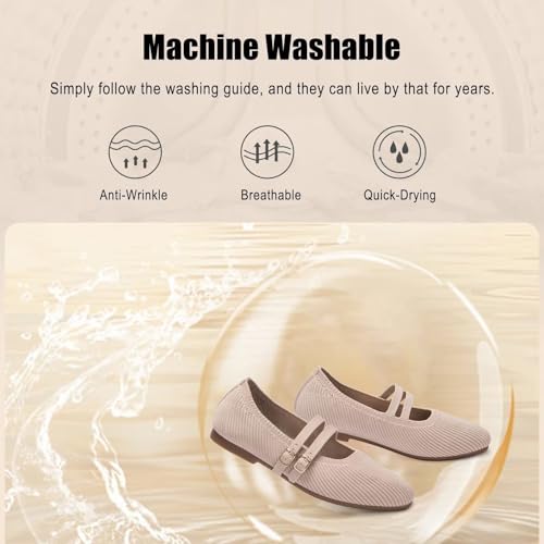 Image of Frank Mully Women's Flats Square Toe Mary Jane Shoes Ballet Flats with Strap Comfortable Slip On Knit Shoes Dressy Casual