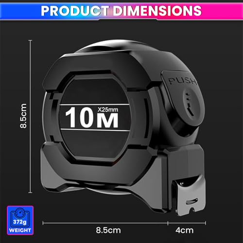 Image of Geek Lab 10 Meter Measuring Tape with Auto-Locking and Retracting Feature, Heavy Duty Unbreakable ABS Case with Belt Clip- One-Man Operation, Measure in Inch & Centimeters.